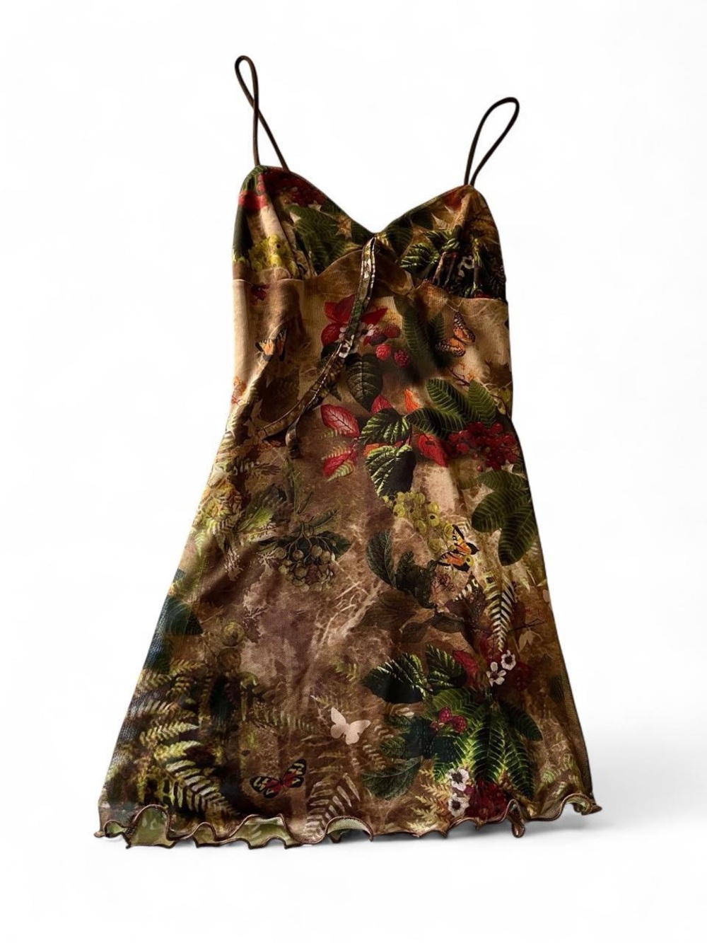 Floral Slip Dress in Earthy Green and Brown